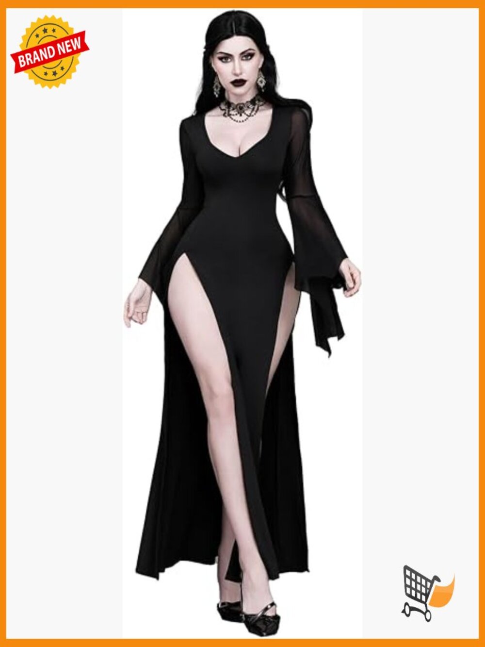 Women's Gothic V-Neck High Slit Mesh Bat Sleeve Dress